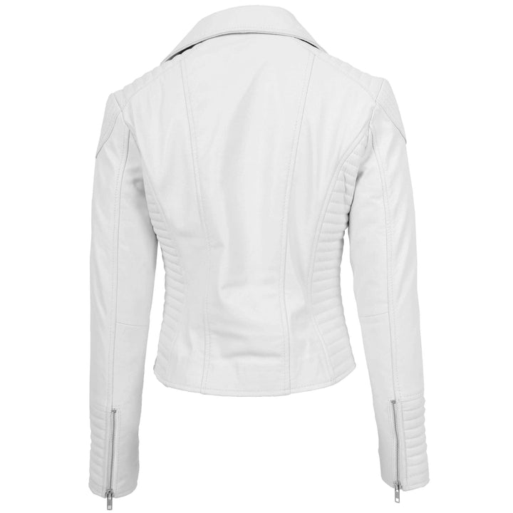 Women’s White Cross Zip Lambskin Leather Biker Jacket – Anna Style