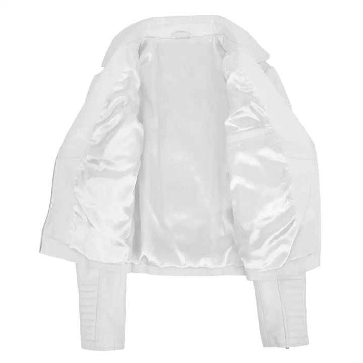 Women’s White Cross Zip Lambskin Leather Biker Jacket – Anna Style