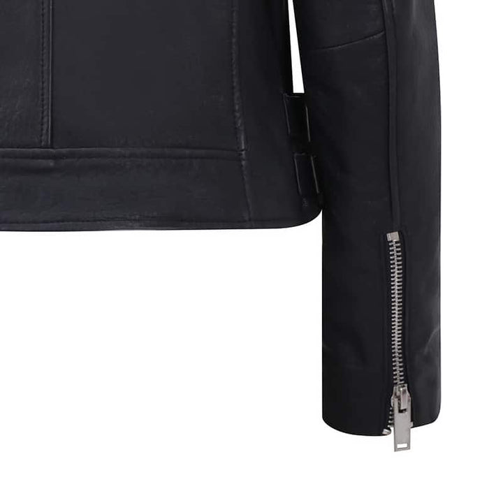 Asymmetric Women’s Black Sheepskin Leather Biker Jacket