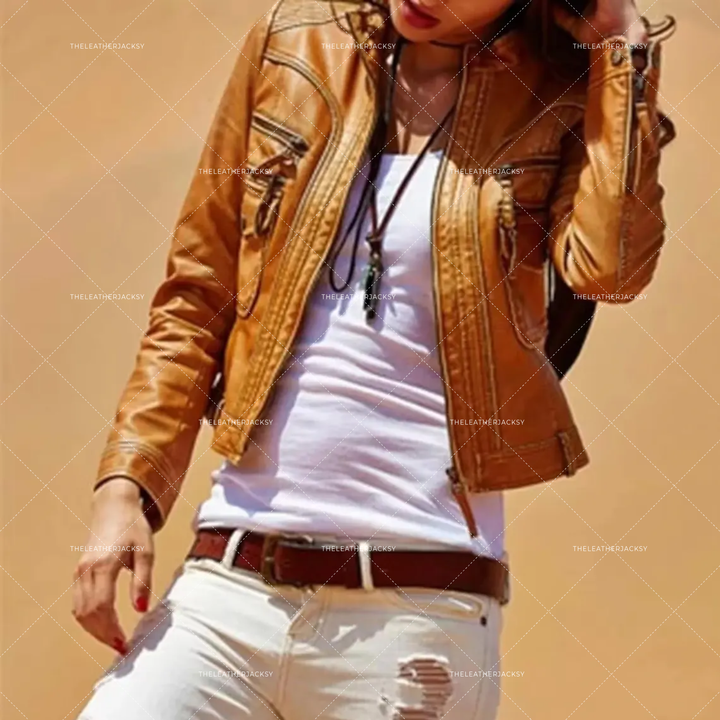 Handmade Women’s Brown Lambskin Leather Motorcycle Jacket – Biker Outerwear