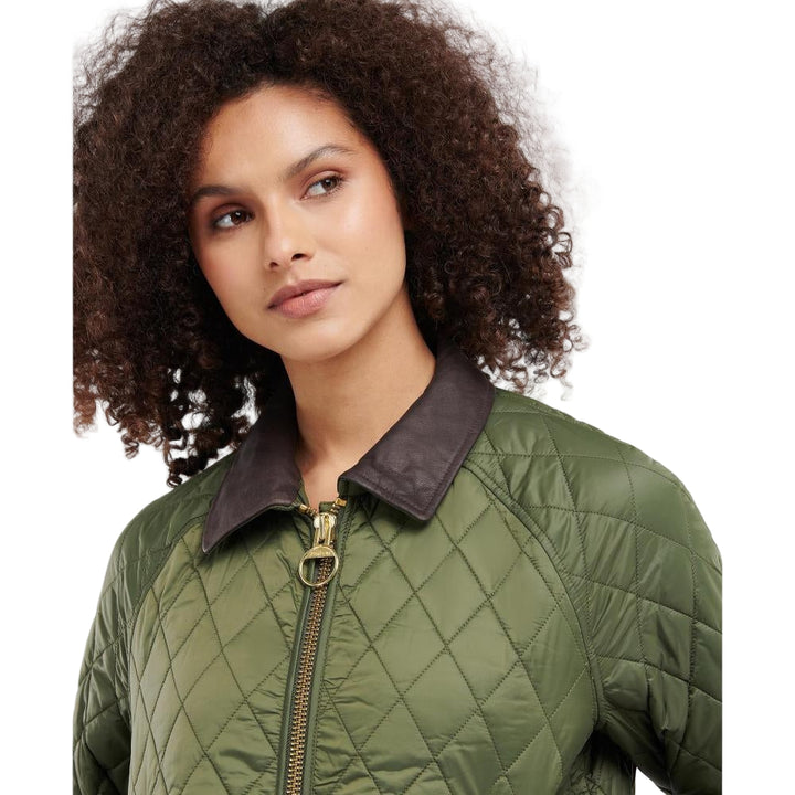 Women’s Olive Diamond Quilted Barbour Jacket with Leather Trim