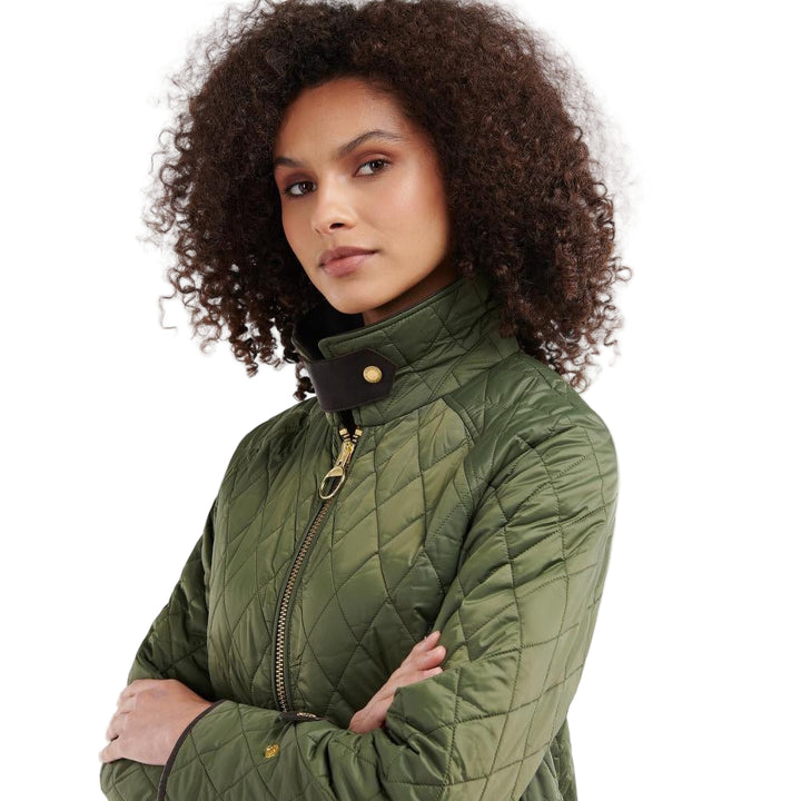 Women’s Olive Diamond Quilted Barbour Jacket with Leather Trim