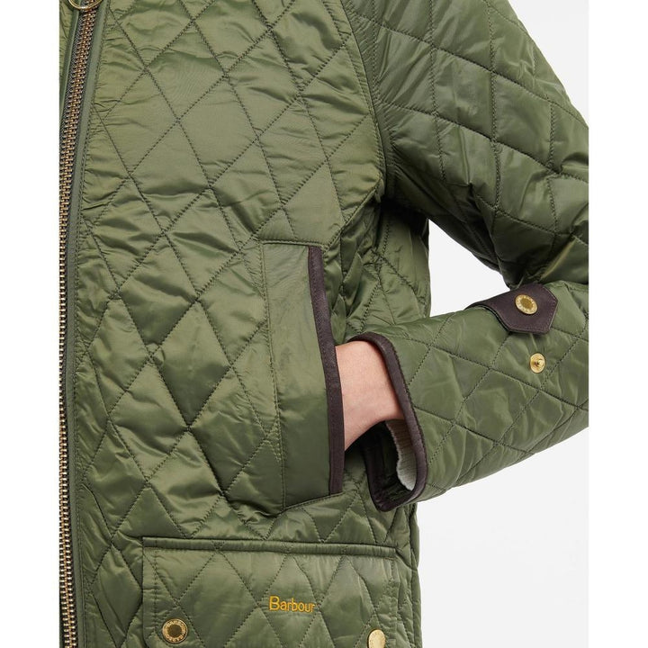 Women’s Olive Diamond Quilted Barbour Jacket with Leather Trim