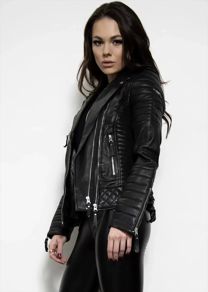 Women’s Quilted Black Jacket  Premium Sheepskin Craftsmanship