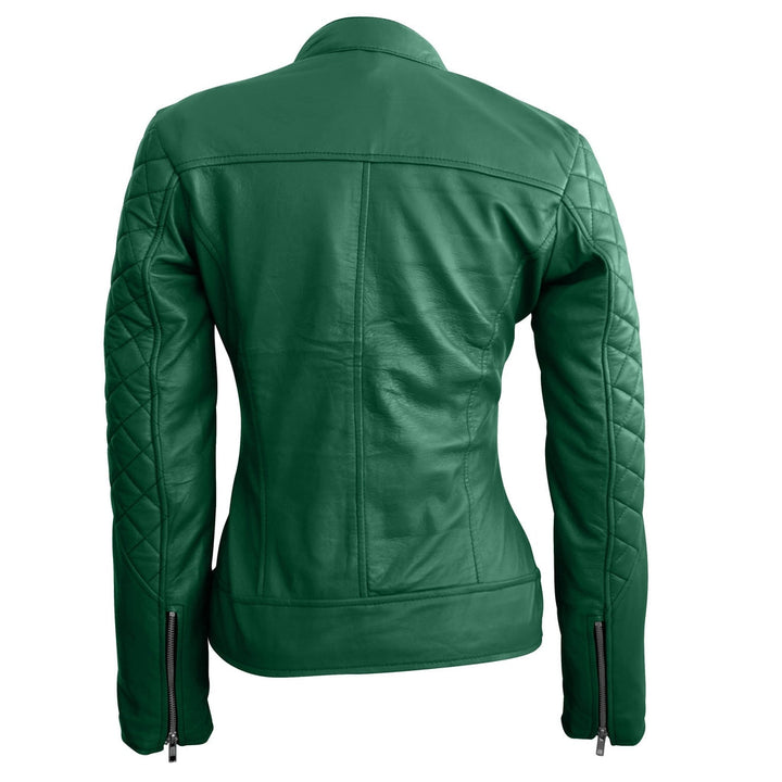 Lambskin Leather Jacket forWomen Snap Tab Collar and YKK Zip