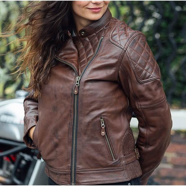 Women’s Brown Motorcycle Leather Jacket with Thermal Liner