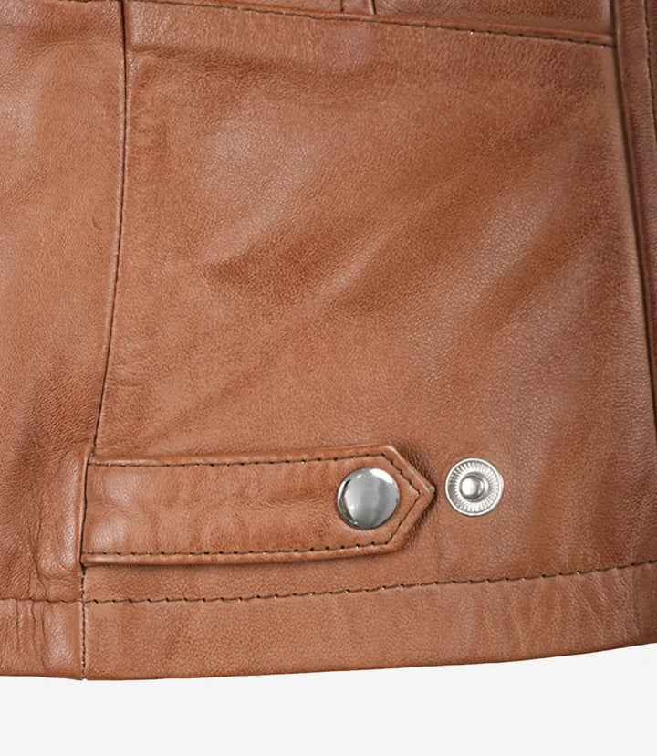 Brown Quilted Leather Biker Jacket for Women