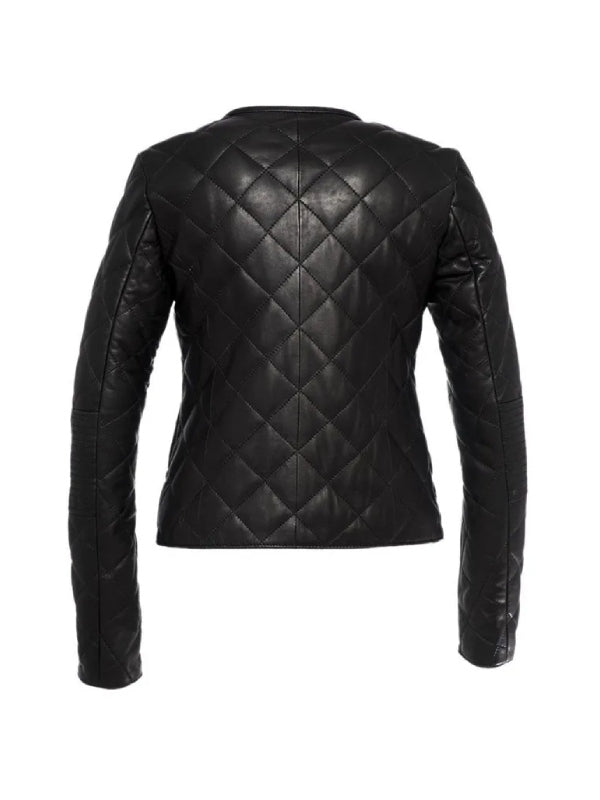 Stylish Black Quilted Leather Jacket for Women