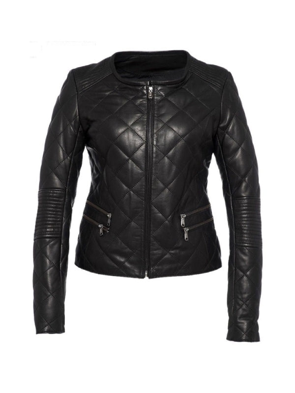 Stylish Black Quilted Leather Jacket for Women