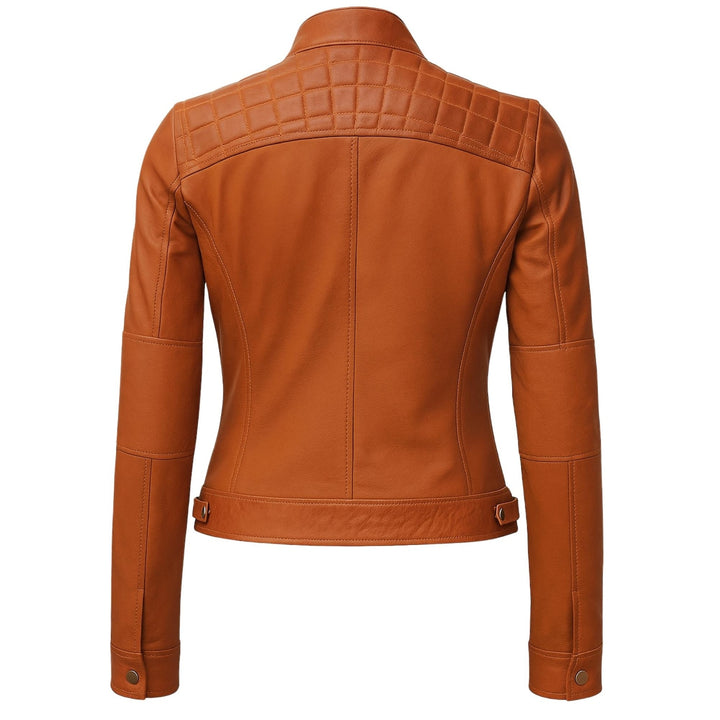 Women’s Vintage Mid-Length Lambskin Biker Jacket – Retro Brown, Black & Tan Moto Style