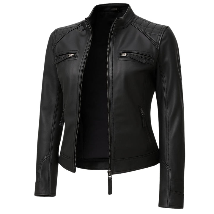 Women’s Retro Slim Fit Lambskin Leather Moto Jacket – Vintage Biker Style