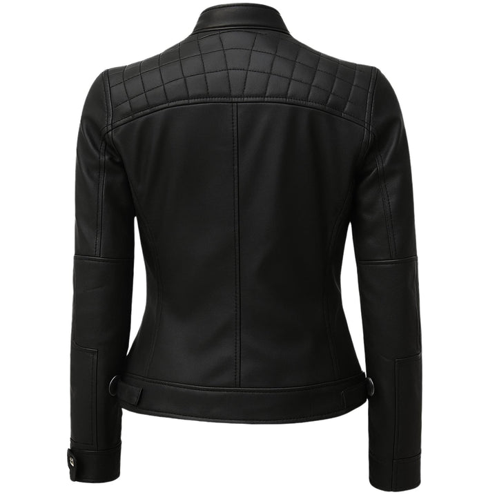 Women’s Retro Slim Fit Lambskin Leather Moto Jacket – Vintage Biker Style