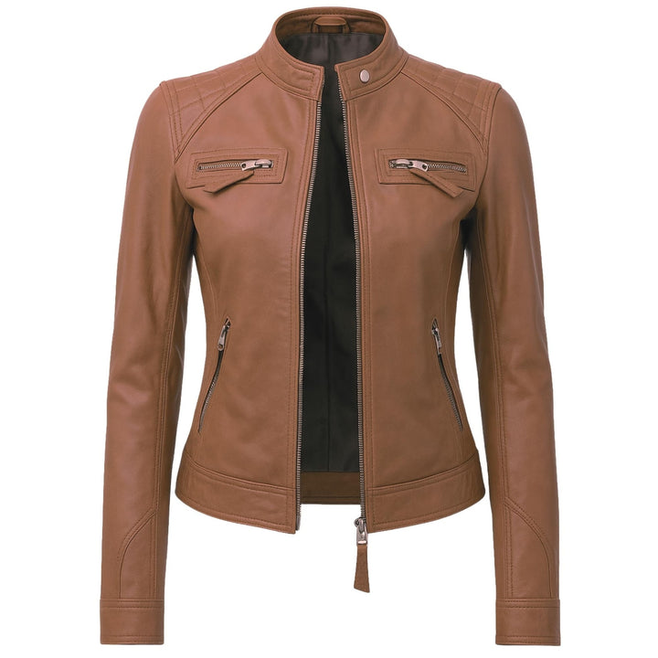 Women’s Retro Lambskin Leather Biker Jacket – Vintage Slim Fit Coat