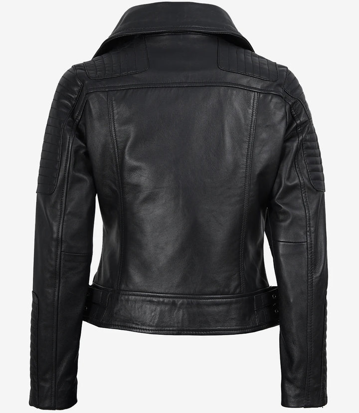 Women’s Slim Fit Black Lambskin Leather Biker Jacket – Moto Style