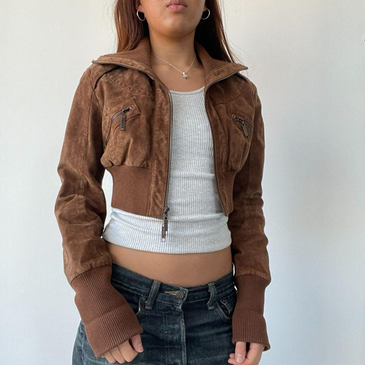 Vintage cropped suede jacket for women