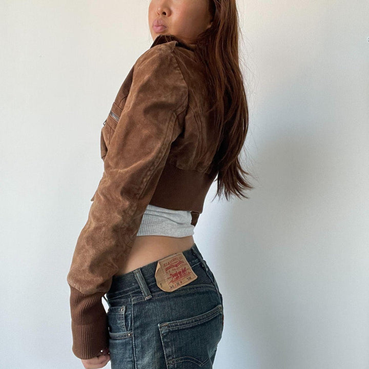 Vintage cropped suede jacket for women