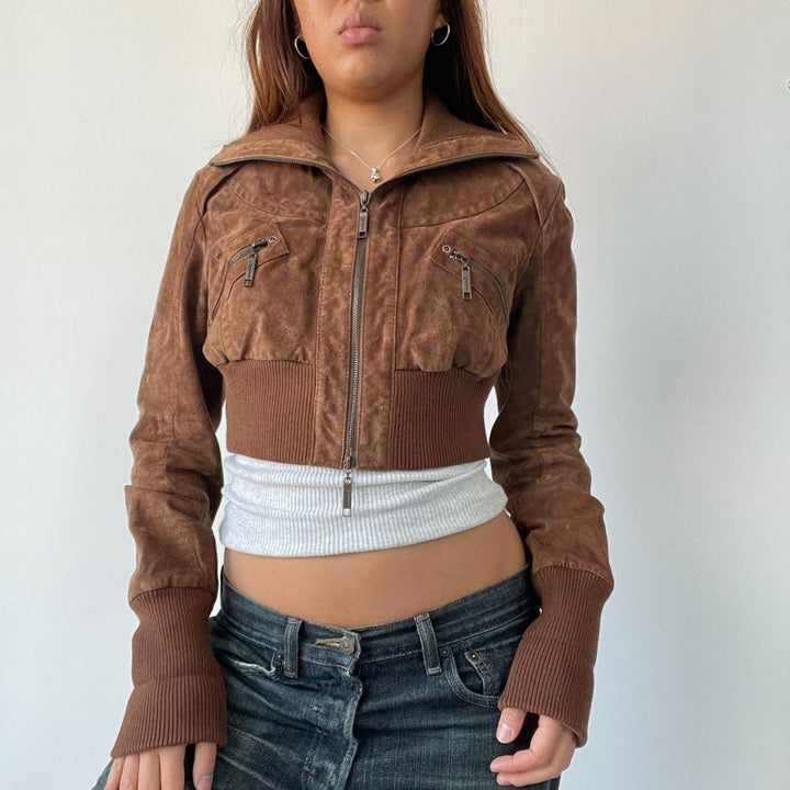 Vintage cropped suede jacket for women
