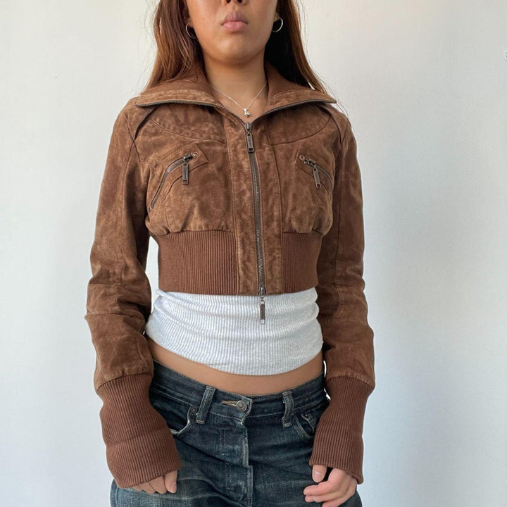 Vintage cropped suede jacket for women