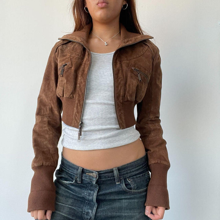 Vintage cropped suede jacket for women