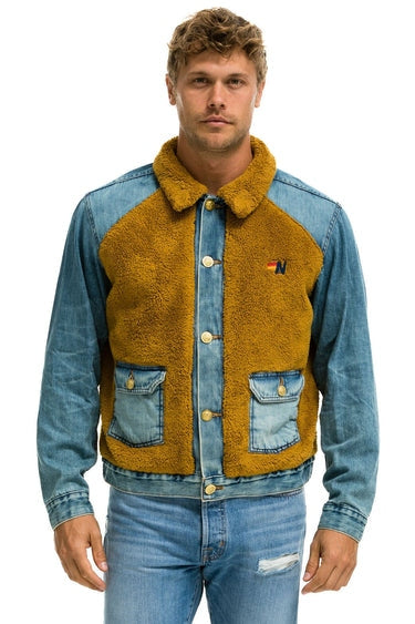 Handmade denim jacket with sherpa lining