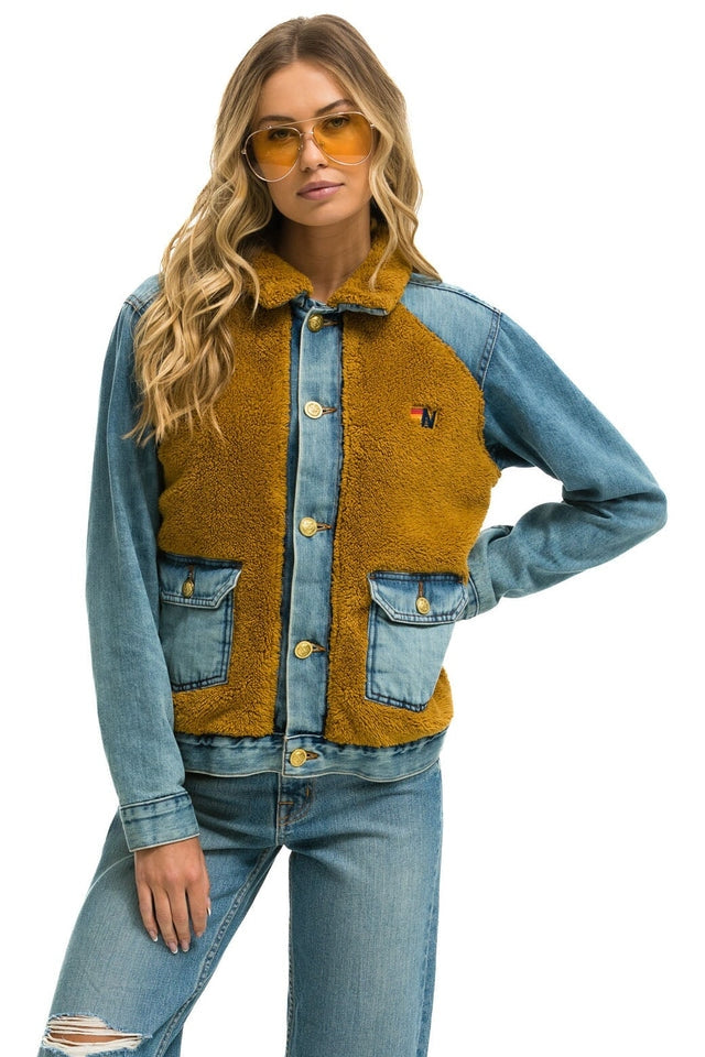 Handmade denim jacket with sherpa lining