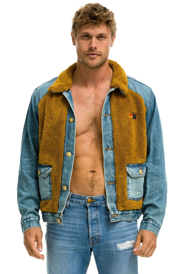 Handmade denim jacket with sherpa lining