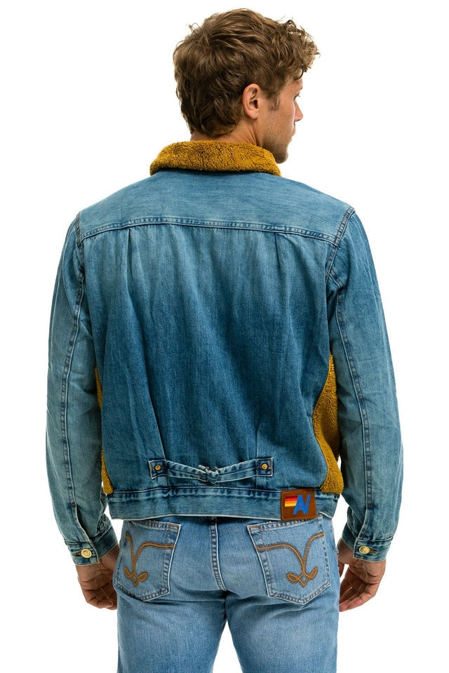 Handmade denim jacket with sherpa lining