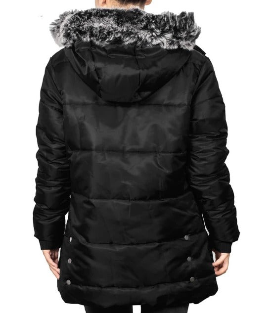 Women’s Elegant Black Puffer Jacket Side View