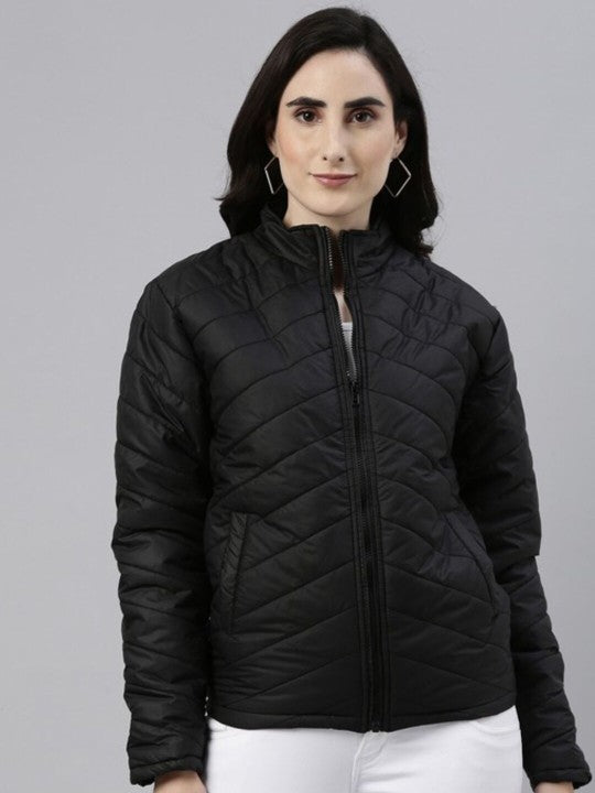 Stylish Black Nylon Wind-Resistant Jacket for Women