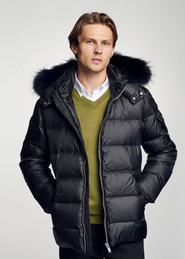 Men’s Winter Jacket with Faux Fur Hood | Black Coat by TLJ