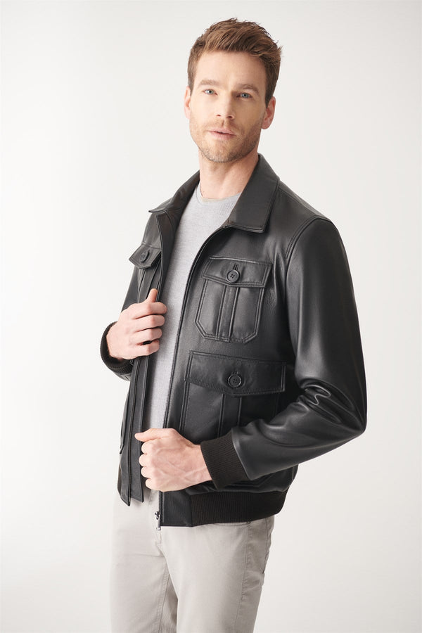Men’s Black College Leather Jacket | Classic Varsity Outerwear by The Leather Jacksy