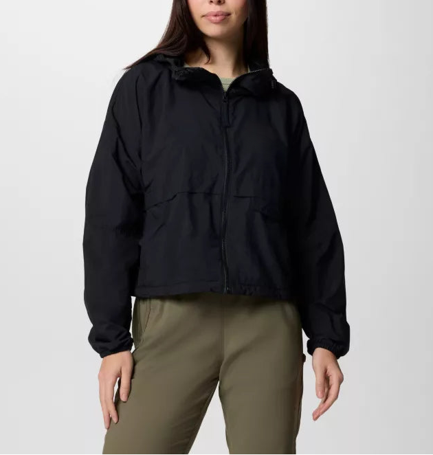 Back design of cropped hooded windbreaker for women