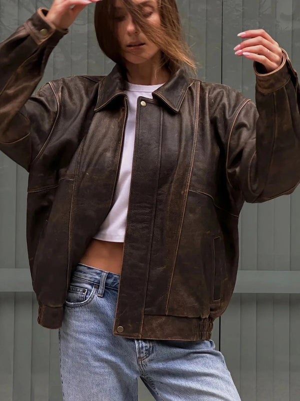 Shop Premium Vintage Oversized Sheep Leather Jacket By TLJ