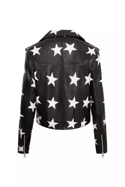 Women’s genuine sheepskin leather biker jacket with star design